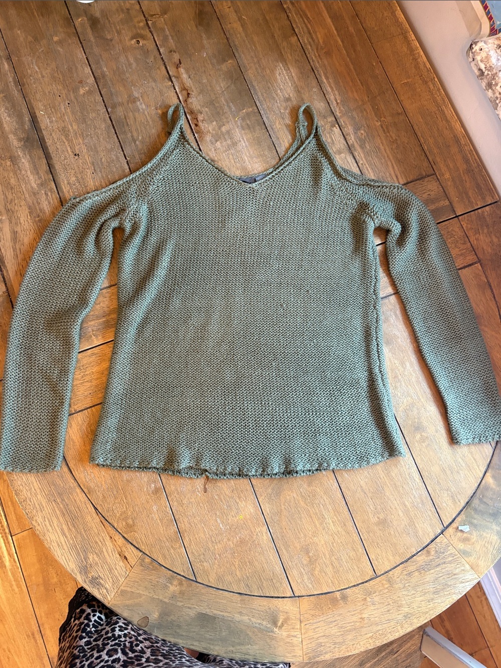 Quinn Olive Green Off-Shoulder V-Neck Knit Sweater